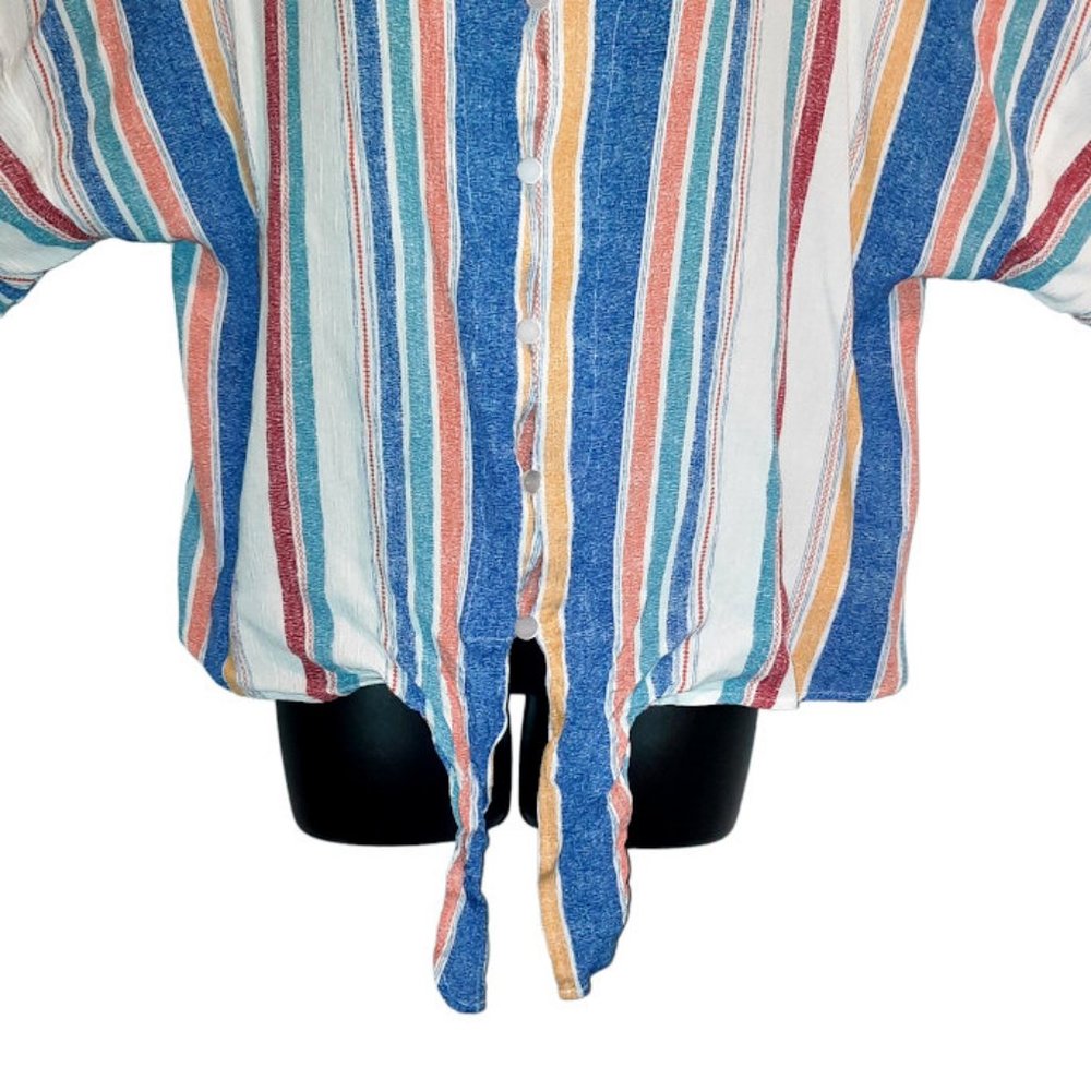 Absolutely Famous Women Plus Size 2X Striped Tie At Waist Button Up Blouse Top - Picture 4 of 6